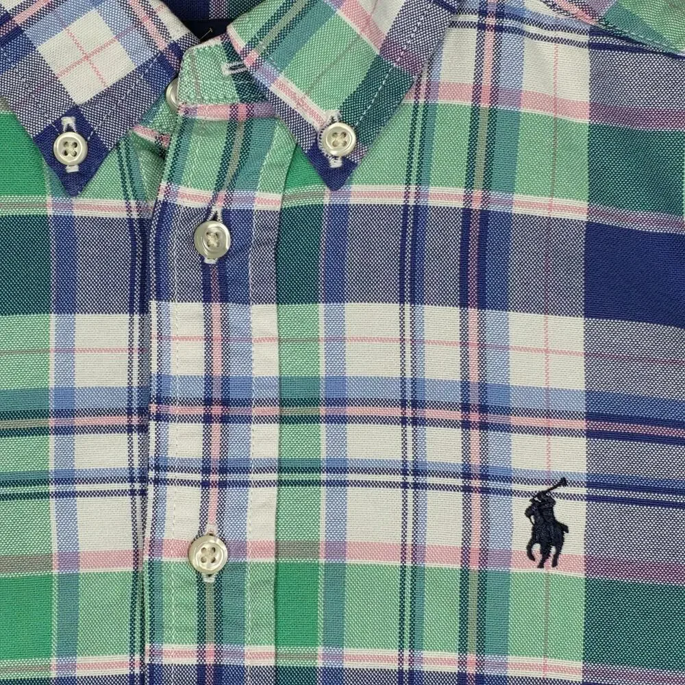 RALPH LAUREN BOY'S PLAID SHORT‑SLEEVE BUTTON‑DOWN – MULTICOLOR – KIDS SIZE 7